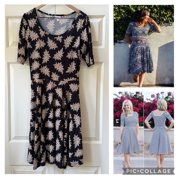 LuLaRoe Nicole Scoop Neck Circle Skirt Midi Dress Women’s size Large - Picture 1 of 13